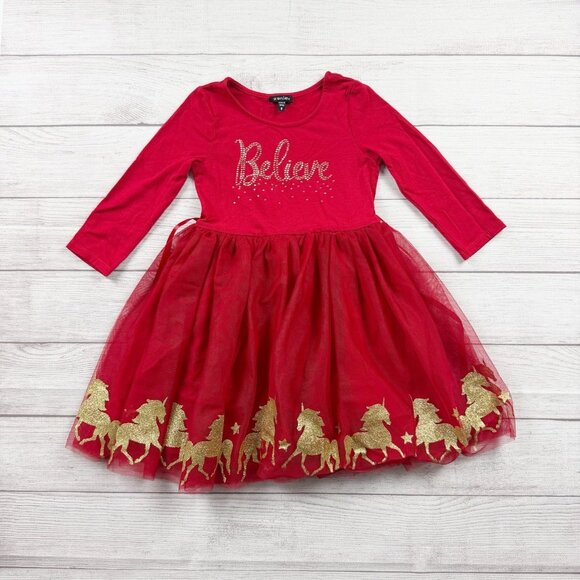Zunie Other - Zunie Holiday Christmas Believe Glitter Unicorn Tutu Dress
